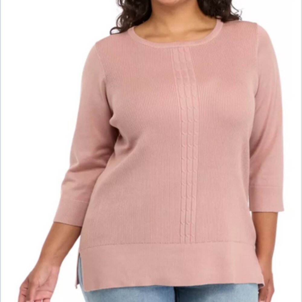 Cable & Gauge Ribbed Tunic Sweater in Misty Rose, 2X
